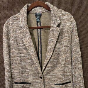 SOHO Womens Size XL Tweed Blazer Long Sleeve Brown Cream